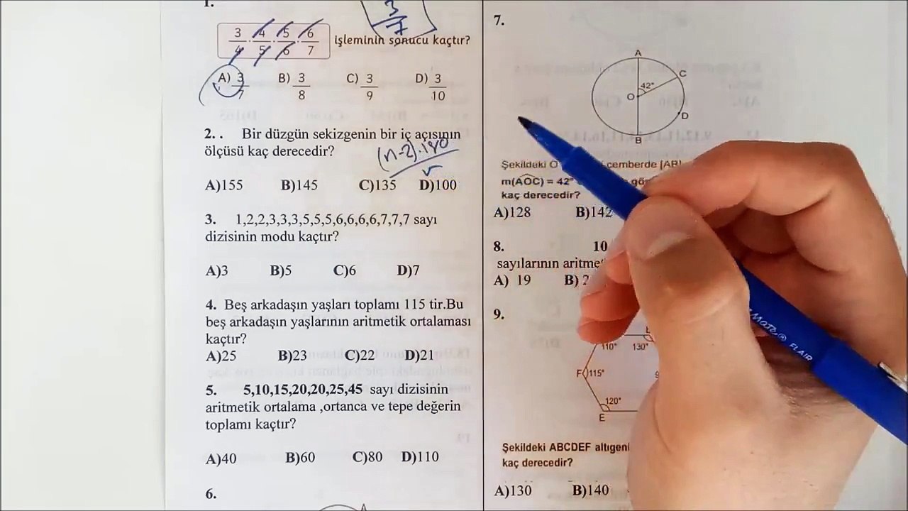 7. Sınıf MATEMATİK 2. Dönem 2. Yazılı Soruları ve Çözümü (%99 Çıkabilir  )