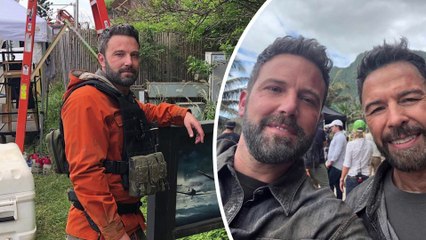 'Movie #5 with this legend': Ben Affleck poses with his lookalike stunt double on set of Triple Frontier