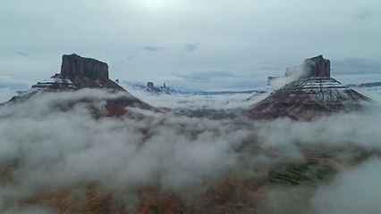 Floating Above The Misty Moab Mountains