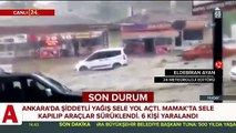 Ankara�da sel sularına kapılan araçlar böyle sürüklendi