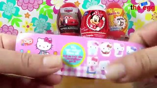 4 various SUPER Plastic Surprise Eggs, Hello Kitty, Disney Cars, Minnie Mouse and Sandman unboxing