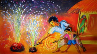 Cartoon Drawing for Kids | Diwali Scene Drawing | Rangoli Diwali | Diwali Fireworks Drawing