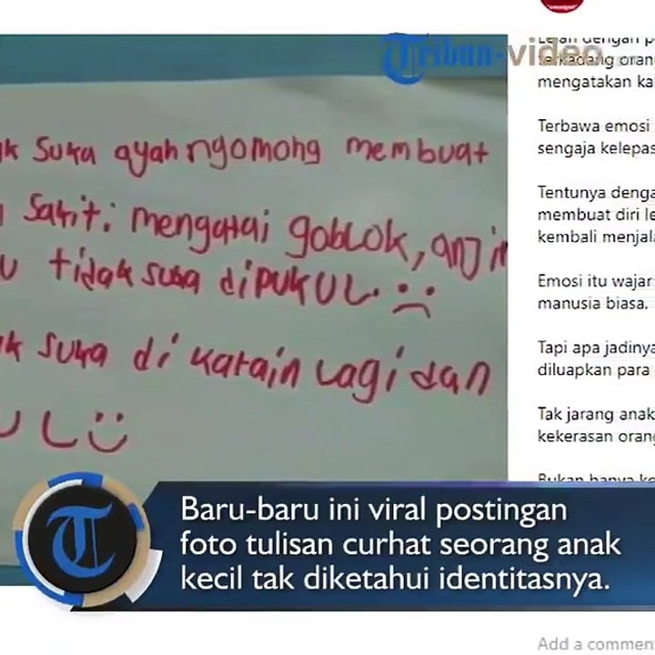 Viral Tulisan Tangan Curhat Anak Kecil yang Mengeluh tentang Perlakuan Orangtuanya, Bikin TerenyuhSelengkapnya, simak di https://bit.ly/2HOYT57Sumber: @tribu