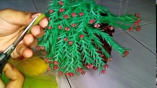 Cara Membuat bunga dari plastik sedotan