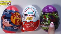 3 huevos sorpresa de Phineas and Ferb, kinder sorpresa joy y las tortugas ninja mutantes en español