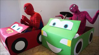 SpiderGirl Spiderman GREEN RED Cars Box race compilation - The Wheel on the CAR Nursery Collection