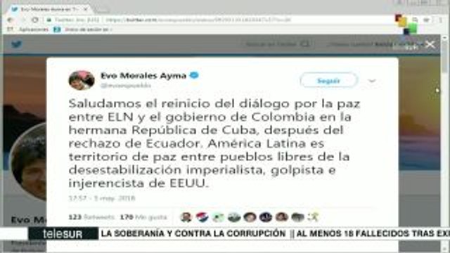 Evo Morales saluda reanudación de los diálogos de paz en Colombia