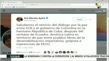 Evo Morales saluda reanudación de los diálogos de paz en Colombia