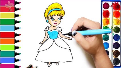 Princess Cinderella Coloring Page | Learn Colors For Girls and Kids