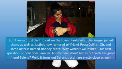 SELENA GOMEZ & JUSTIN THEROUX SHARE HUG - EX JENNIFER ANISTON PISSED?