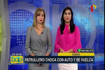 Cusco: patrullero de la policía choca con auto y se vuelca