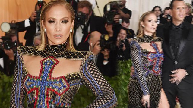 Jennifer Lopez crosses her heart in glittering Balmain as she graces Met Gala with Alex Rodriguez