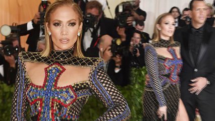 Jennifer Lopez crosses her heart in glittering Balmain as she graces Met Gala with Alex Rodriguez