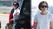 Katie Holmes is a retro beauty in high-waist cropped jeans and a T-shirt as she jets out of New York.