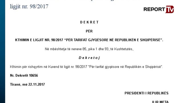 Report TV - Meta dekreton kthimin për rishqyrtim të ligjit për tarifat gjyqësore