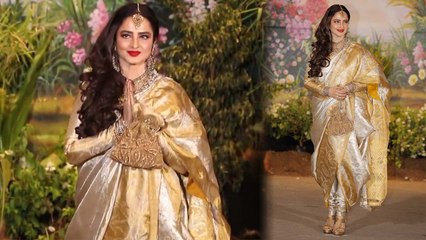 Sonam Kapoor's Reception: Rekha quits regular Kanjeevaram Saree, tries pant style| FilmiBeat