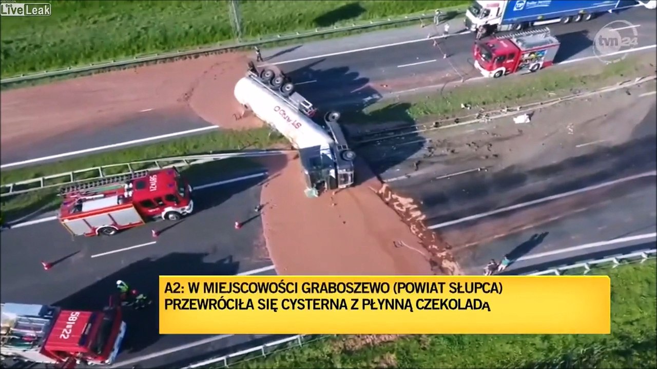 Un camion citerne de chocolat s'est renversé sur l'autoroute