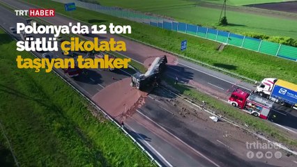 12 ton sıvı sütlü çikolata taşıyan kamyon devrildi