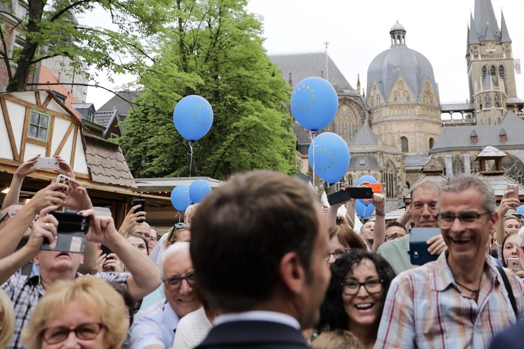 Allocution du Président de la République, Emmanuel Macron lors du festival en plein air du prix charlemagne à Aix-la-Chapelle