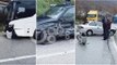 Ora News - Aksident në Elbasan, autobusi përplaset me dy makina, plagoset një grua e një foshnje
