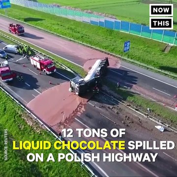 This truck crash dumped 12 tons of pure chocolate onto the highway