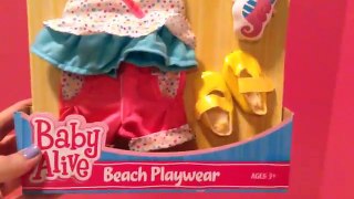 Baby Alive Sips n Cuddles Doll takes a Bath and gets New Beach Playwear Set