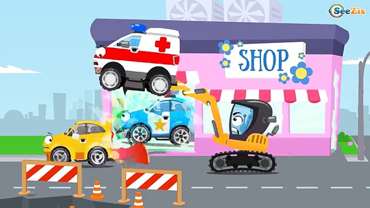Çocuklar İçin Bedava Online Ambulans Videosu - Polis Arabası Ve Yarış Arabası Yüzünden Ambulansın Çukura Düştüğü Araba Çizgi Filmlerini İzleyin