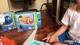 GIANT DORY and Nemo running in land? Playing with RC Inflatable Finding Dory toys for kids