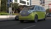 Volkswagen Showcar I.D. BUZZ Driving in Los Angeles Downtown
