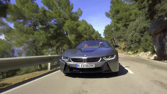 The new BMW i8 Roadster Donington Grey Car to car mounted camera
