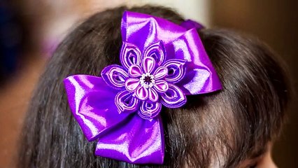 DIY Kanzashi / Бантик с цветком канзаши МК