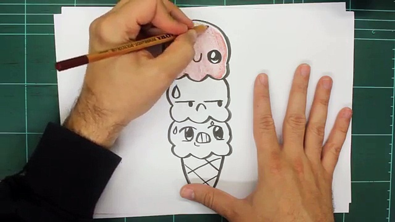 COMO DIBUJAR HELADO KAWAII PASO A PASO - Dibujos kawaii faciles - How to  draw a ICE CREAM 