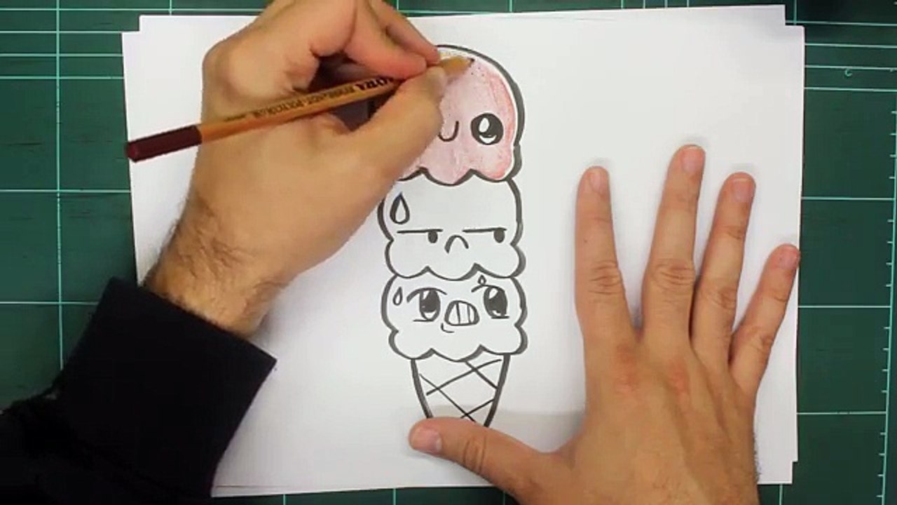 COMO DIBUJAR BOLAS HELADO KAWAII PASO A PASO - Dibujos kawaii faciles - How to draw a ICE CREAM