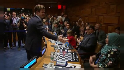 Magnus Carlsen plays the world versus 15 event was held at the UN HQ