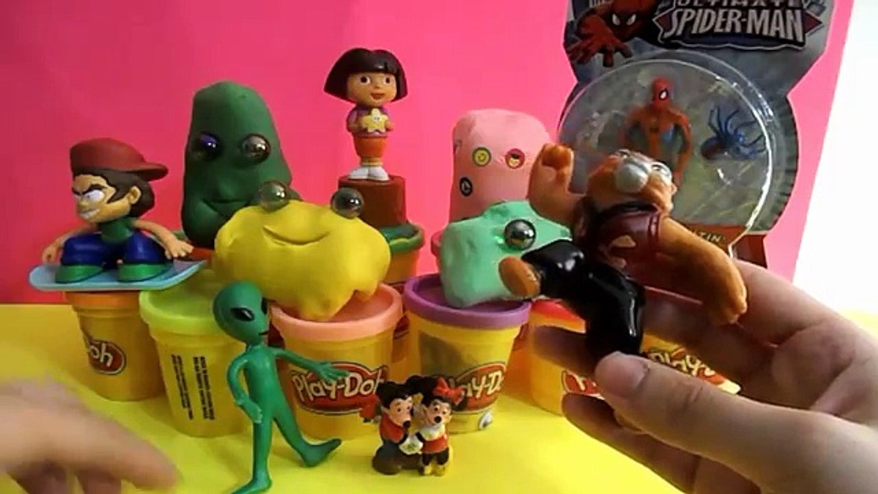 Play Doh Spiderman Toys Surprise Eggs Smurfs Dora Toys for Kids