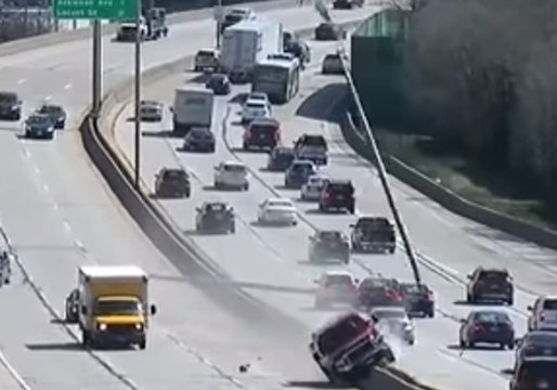 Pickup Track Smashes Into Light Poles Along Milwaukee Highway