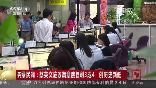 [中国新闻]亲绿民调：蔡英文施政满意度仅剩3成4 创历史新低 | CCTV-4