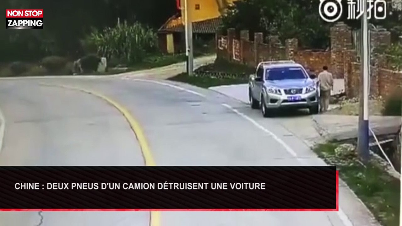 Chine : Deux pneus d'un camion écrasent une voiture (Vidéo)