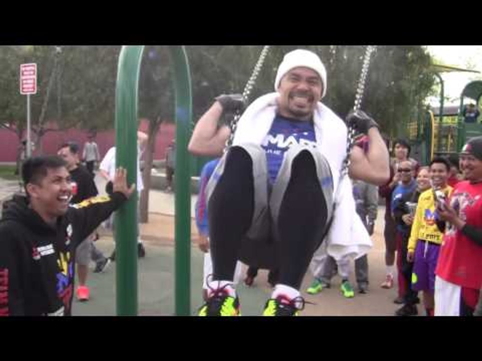 MANNY PACQUIAO PLAYS ON SWING After Workout for Manny Pacquiao vs Floyd Mayweather