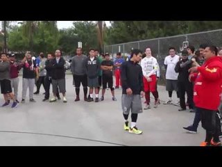 MANNY PACQUIAO WINS BET WITH 3 POINT SHOT; MAKES REPORTER DO PUSH-UPS!