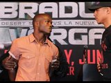 Timothy Bradley vs Jessie Vargas INTENSE FACE OFF - Bradley Has To Be Pulled Away!