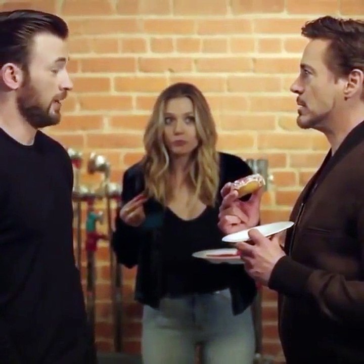 Captain America and iron man talking to each other for donut- comedy talk
