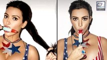 Kim Kardashian Celebrates July 4th In Stars & Stripes Cleavage-Baring Swimsuit