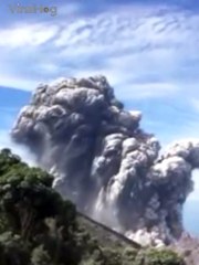 Eruption of volcano Santiaguito in Guatemala