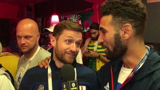 Hugh Wizzy with the England fans for the Colombia win