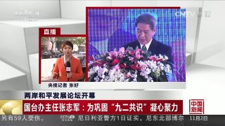 [中国新闻]两岸和平发展论坛开幕 国台办主任张志军：为巩固“九二共识”凝心聚力 | CCTV-4