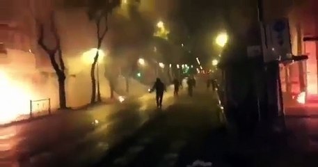 Hooligans vs police in the center of Athens in Greece 12.05.2018. HD