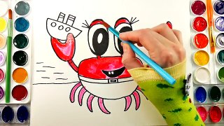 Coloring Page How to Draw and Coloring Funny Crab | Colouring Videos for Kids
