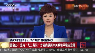 [中国新闻]蔡英文称短期内承认“九二共识”的可能性不大 | CCTV-4