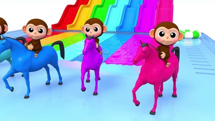 Learn Colors Baby Monkey Horse Water Slide Wheels On The Bus Song for Kid Children